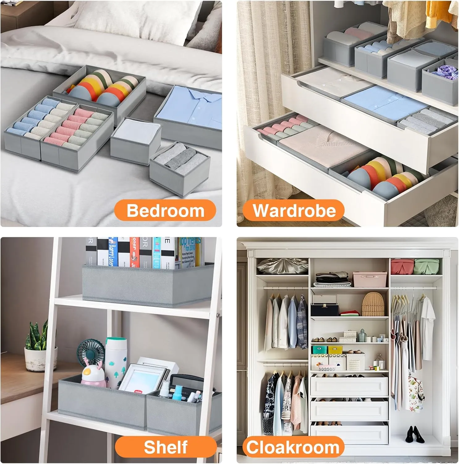DIMJ Drawer Organizer Clothes, 15 Pack Underwear Organizer, Foldable Closet Organizers, Sock Organizer Bra Organizer, Fabric Dresser Organizer for Clothes, Bra, Socks, Tie (Grey)