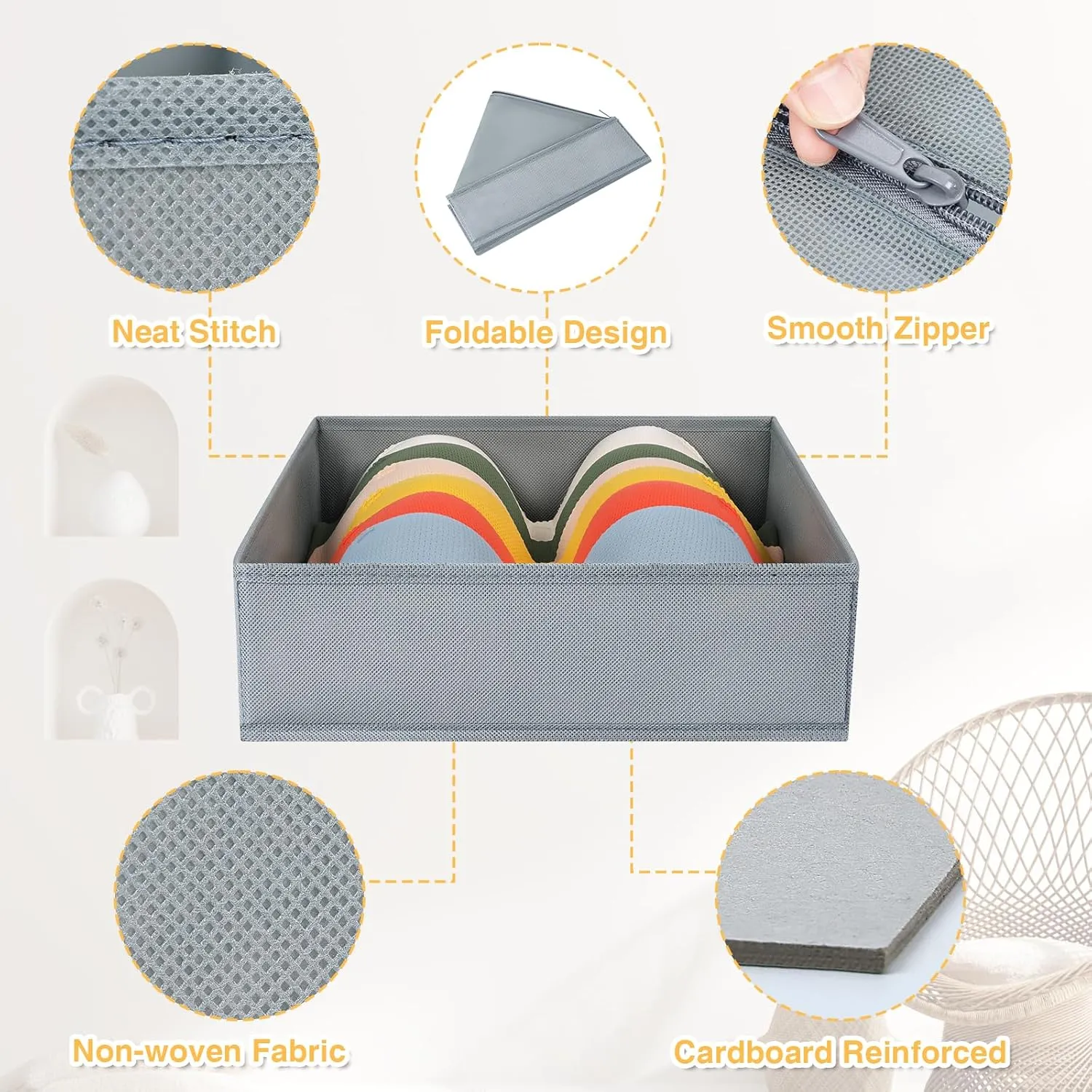 DIMJ Drawer Organizer Clothes, 15 Pack Underwear Organizer, Foldable Closet Organizers, Sock Organizer Bra Organizer, Fabric Dresser Organizer for Clothes, Bra, Socks, Tie (Grey)