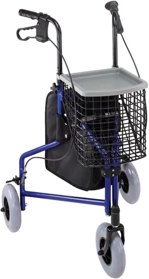 DMI Folding Rollator Walker with Swiveling Front Wheels, FSA HSA Eligible, 3 Wheel, Aluminum Light-Weight, Detachable Storage Tray, Royal Blue