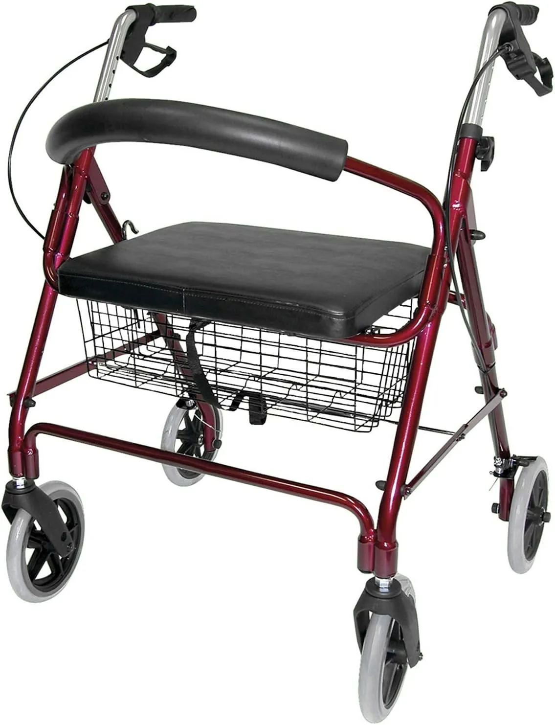 DMI Lightweight Rollator Walker With Seat & Padded Backrest, FSA HSA, 32"-36" Adjustable Height W/ Loop-lock Handbrakes, Supports Up To 375 Lbs, Bariatric Rollator Upright Walkers For Seniors Foldable