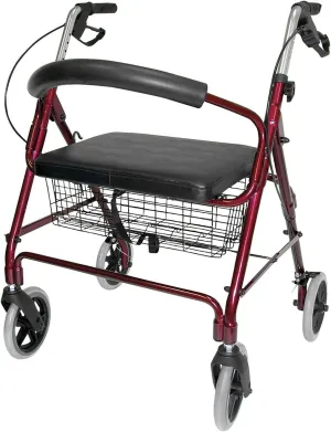 DMI Lightweight Rollator Walker With Seat & Padded Backrest, FSA HSA, 32"-36" Adjustable Height W/ Loop-lock Handbrakes, Supports Up To 375 Lbs, Bariatric Rollator Upright Walkers For Seniors Foldable
