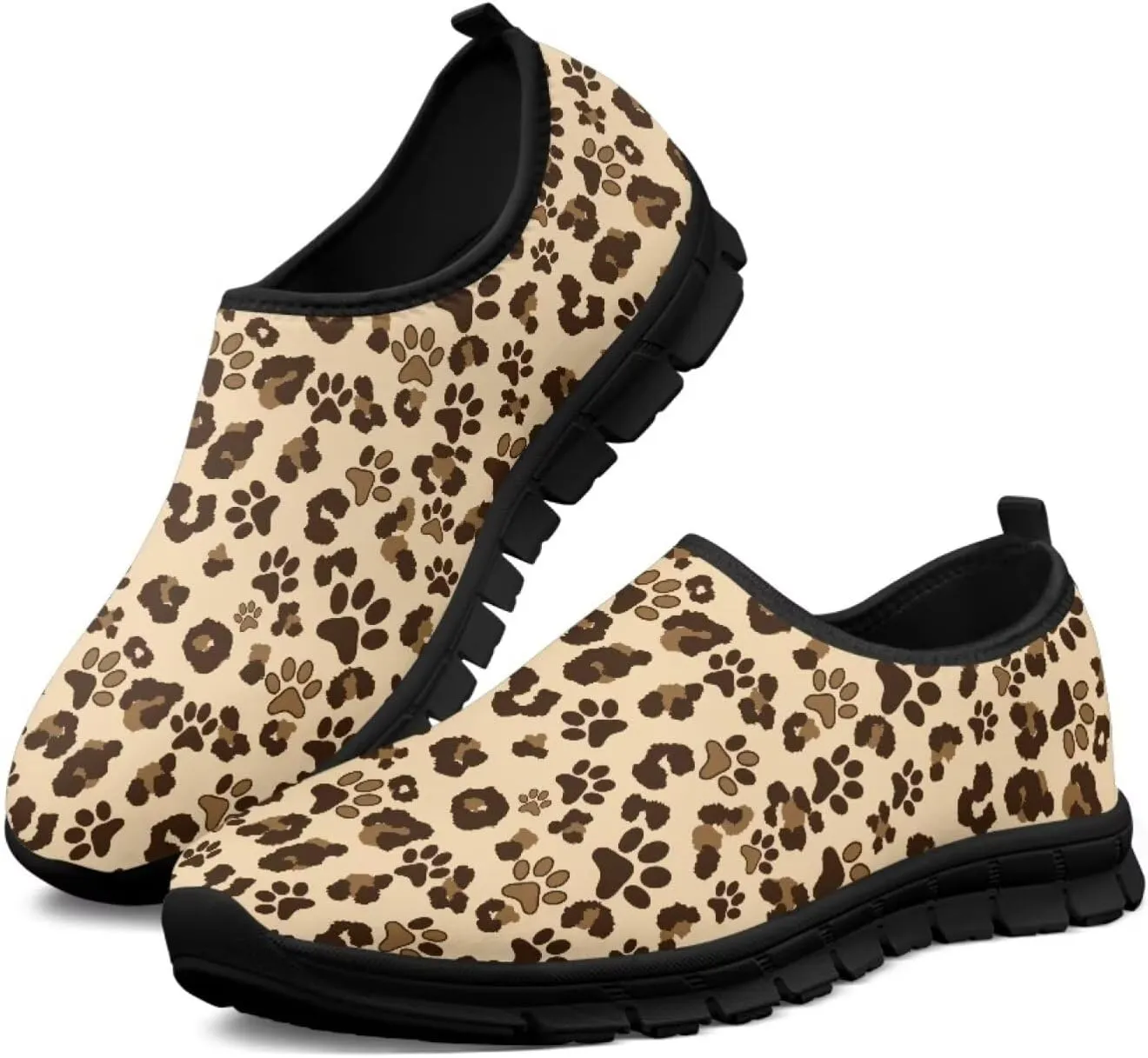 Dog Paw Print Casual Shoes for Women Slip On Low Top Flat Sneakers Breathable Mesh Footwear for Walking