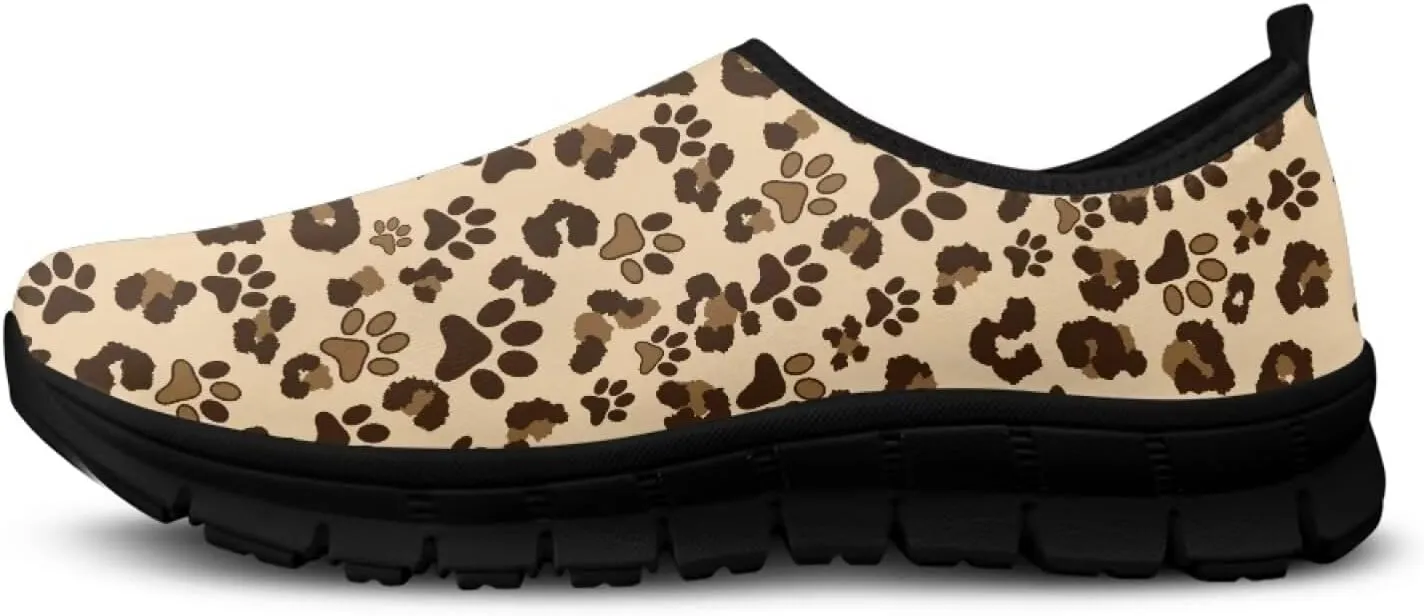 Dog Paw Print Casual Shoes for Women Slip On Low Top Flat Sneakers Breathable Mesh Footwear for Walking