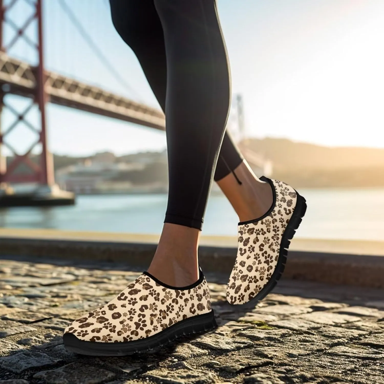 Dog Paw Print Casual Shoes for Women Slip On Low Top Flat Sneakers Breathable Mesh Footwear for Walking