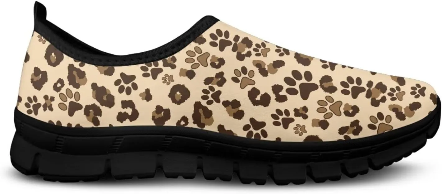 Dog Paw Print Casual Shoes for Women Slip On Low Top Flat Sneakers Breathable Mesh Footwear for Walking