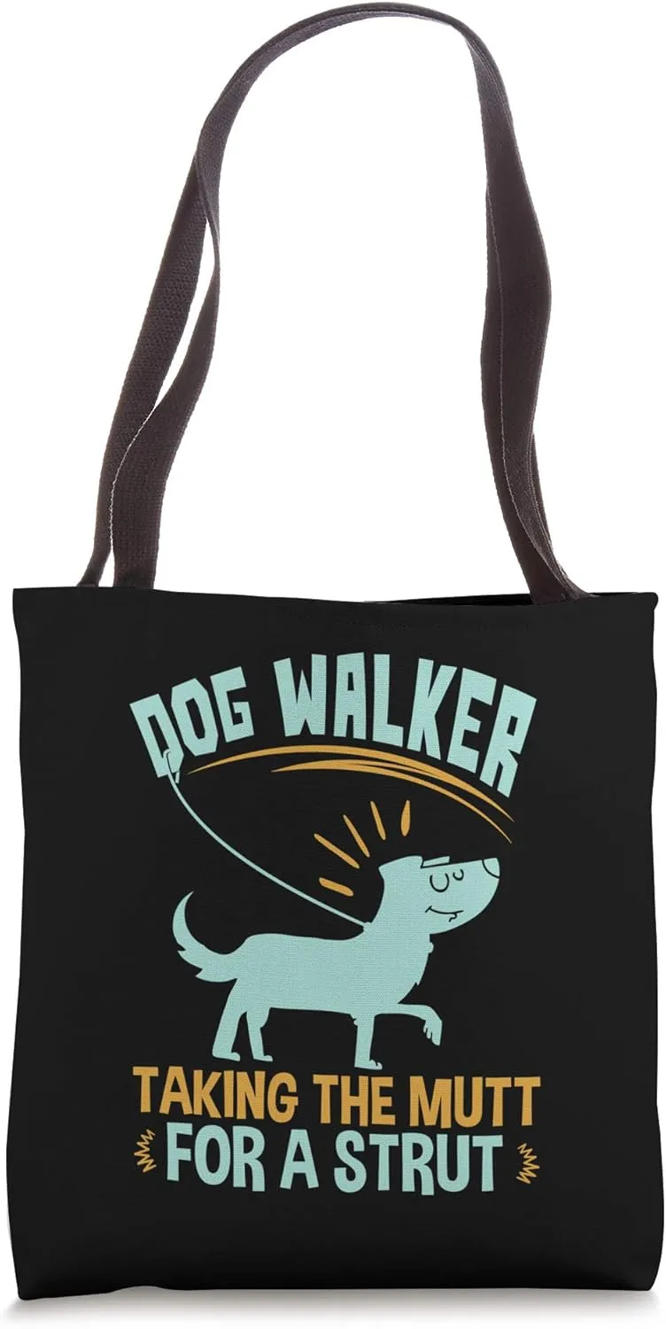 Dog Walker Taking The Mutt For A Strut Dog Walking Tote Bag