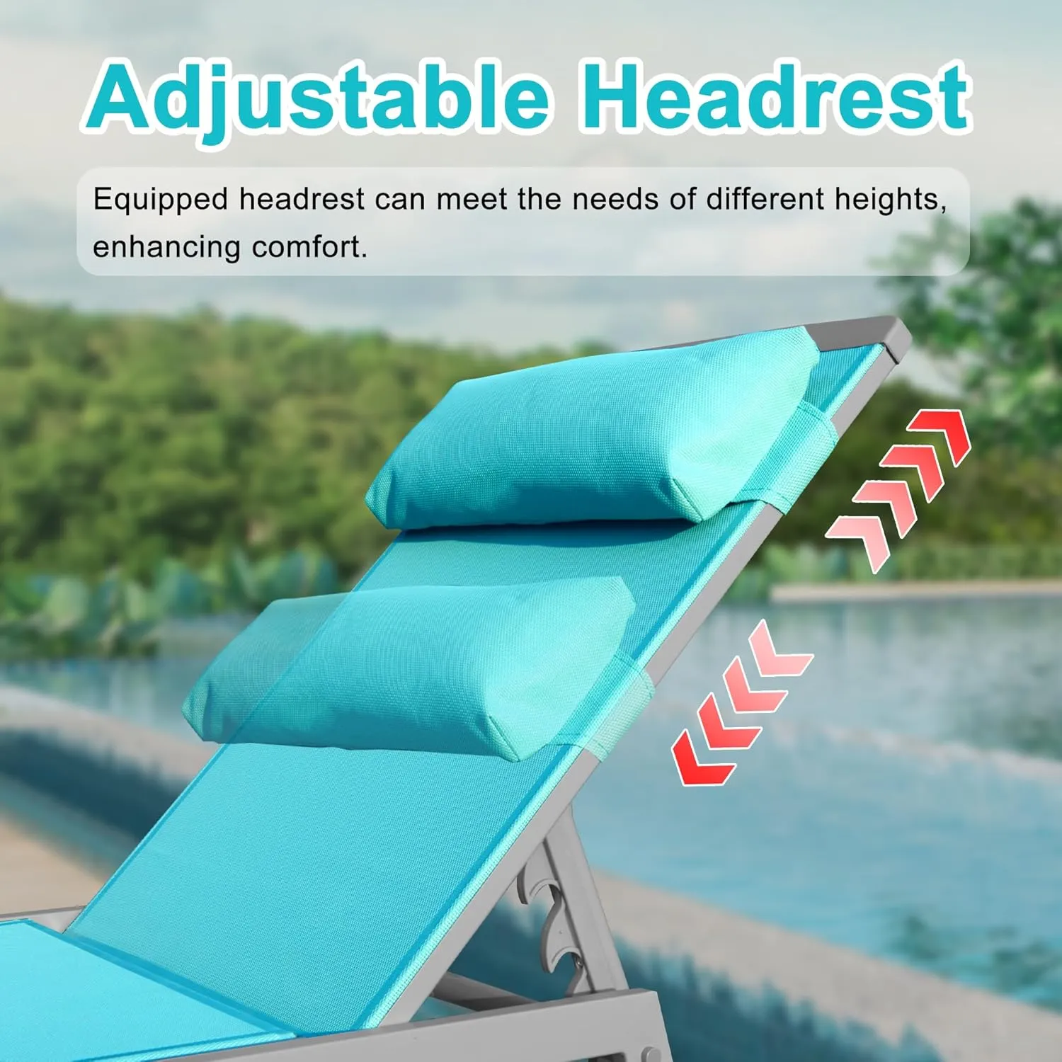 Domi Patio 3 Pieces Aluminum Textilene Chaise Lounge Set with Side Table Outdoor, Adjustable Back and Pillow for Yard Garden Sunbathing for All Seasons, Lake Blue