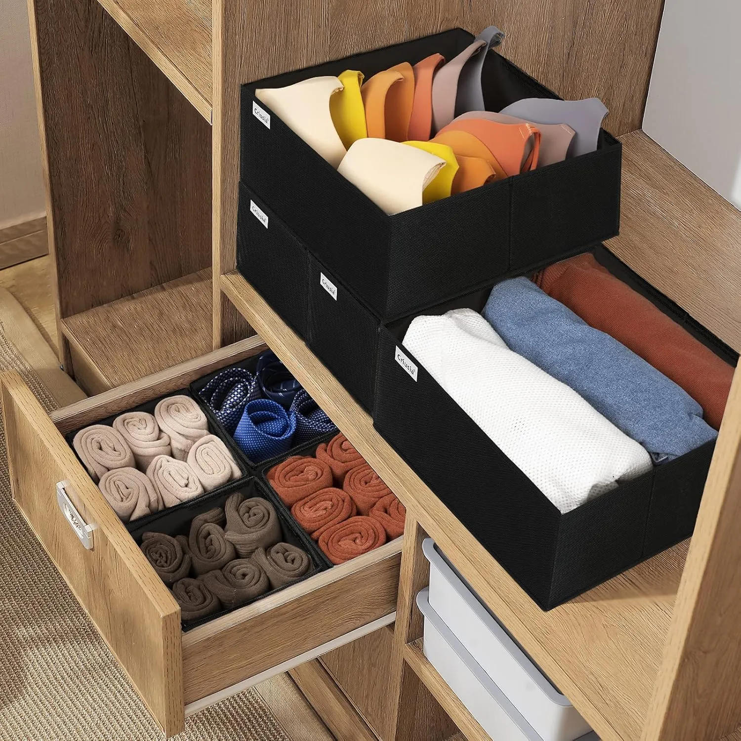 Drawer Organizer Clothes, 8 Pack Underwear Drawer Organizer, Foldable Cloth Storage Box Closet Organizers and Storage for Clothes, Socks, Scarves, Ties (Black)