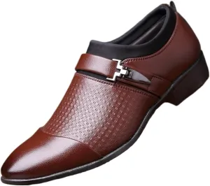 Dress Shoes for Men Men's Oxford Shoes with Metal Trim Stylish Leather Dress Loafers for Formal Occasions