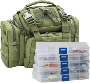 Dr.Fish Fishing Tackle Bag 5 Boxes with 60 Lures Included Loaded Stocked Tackle Box Set Spinner Lures Kit Freshwater Gear Equipment