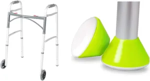Drive Medical 10210-1 Folding Walker with Wheels and HealthSmart Walker Glides, Walker Caps for Rollators, Universal Fit