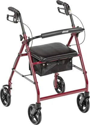 Drive Medical Aluminum Rollator Fold Up and Removable Back Support, Padded Seat with 7.5-Inch Casters, Red