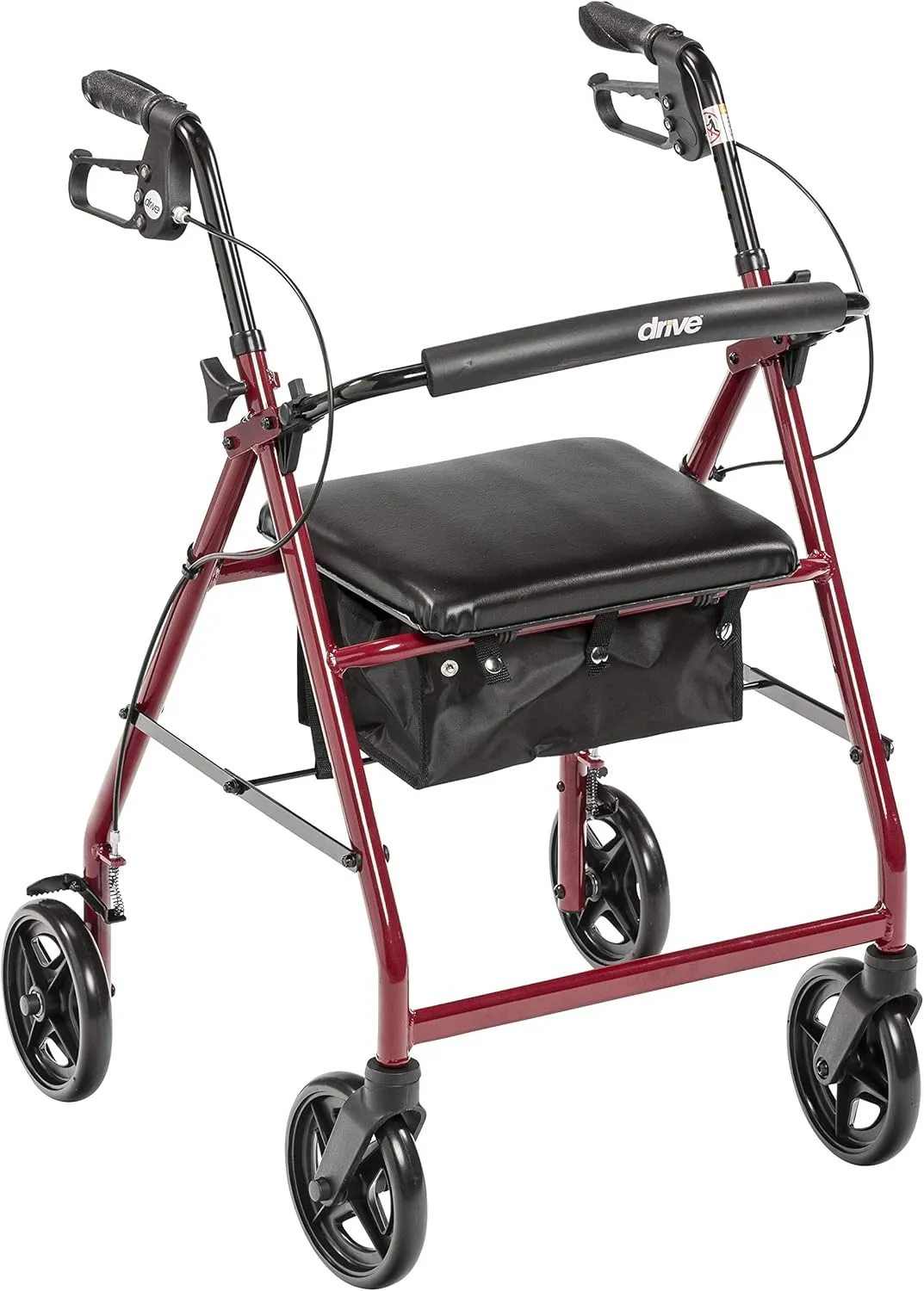 Drive Medical Aluminum Rollator Fold Up and Removable Back Support, Padded Seat with 7.5-Inch Casters, Red