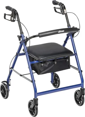 Drive Medical Aluminum Rollator Walker Fold Up and Removable Back Support, Padded Seat, 6" Wheels, Blue,R726BL