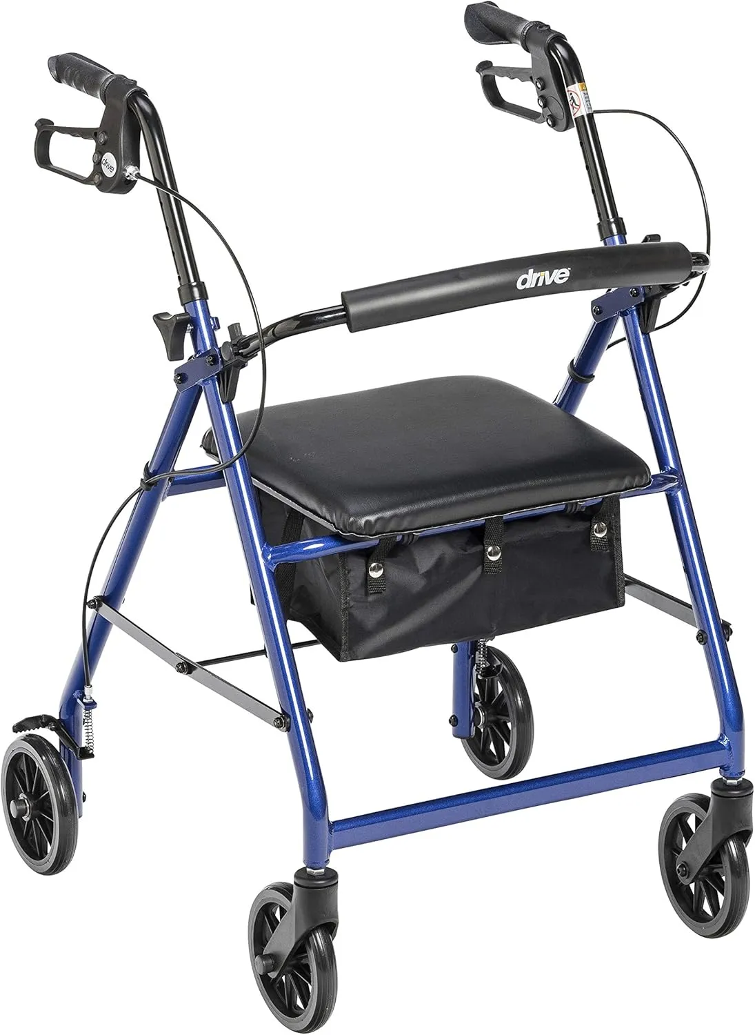 Drive Medical Aluminum Rollator Walker Fold Up and Removable Back Support, Padded Seat, 6" Wheels, Blue,R726BL