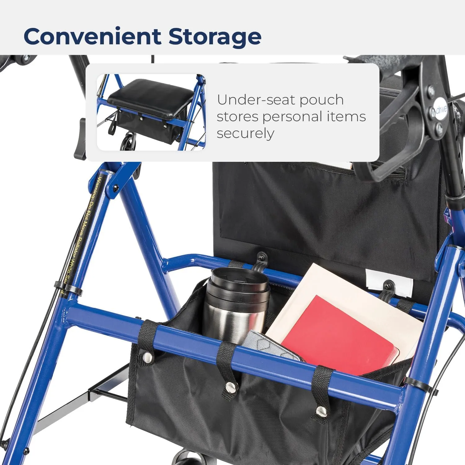 Drive Medical Aluminum Rollator Walker Fold Up and Removable Back Support, Padded Seat, 6" Wheels, Blue,R726BL