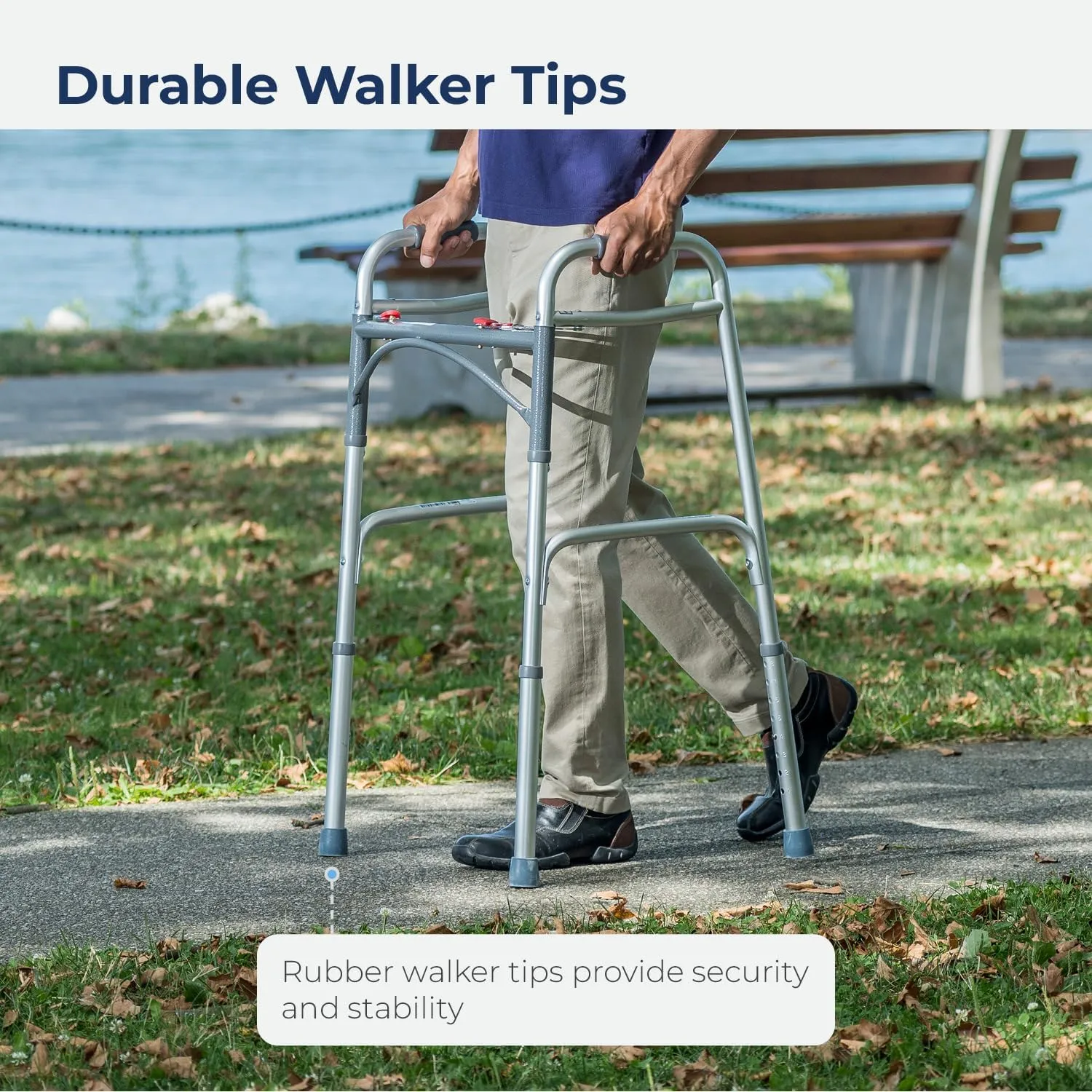 Drive Medical Deluxe 2-Button Folding Walker, Lightweight Walkers for Seniors and Adults, 350 lb. Weight Capacity, Silver