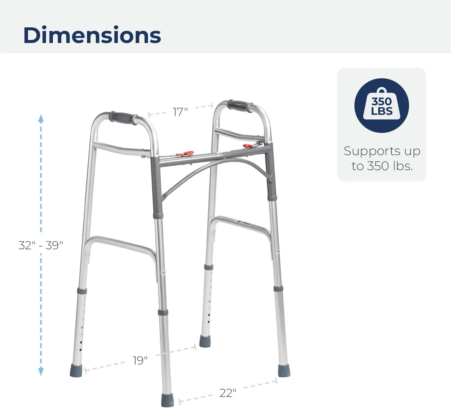 Drive Medical Deluxe 2-Button Folding Walker, Lightweight Walkers for Seniors and Adults, 350 lb. Weight Capacity, Silver