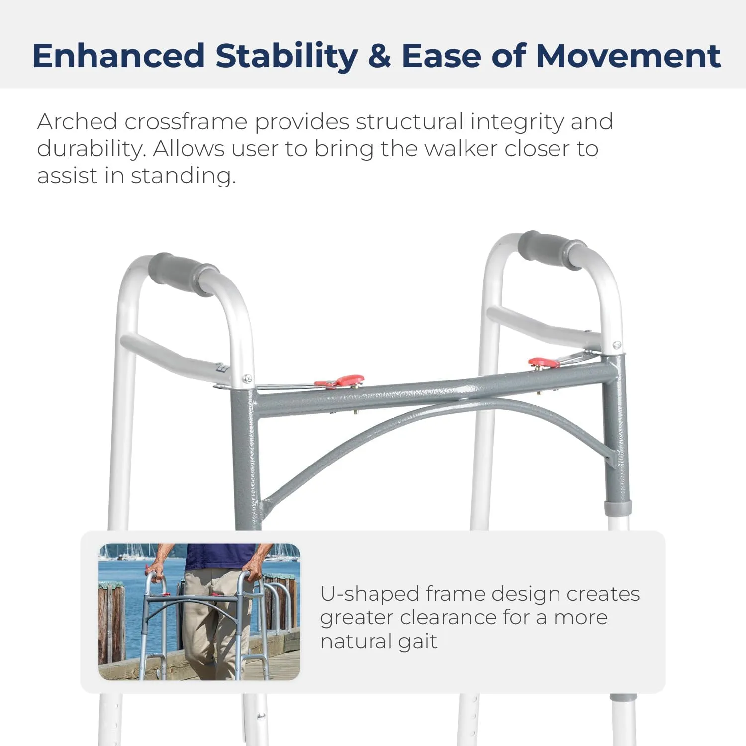 Drive Medical Deluxe 2-Button Folding Walker, Lightweight Walkers for Seniors and Adults, 350 lb. Weight Capacity, Silver