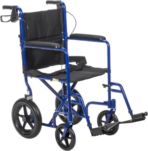 Drive Medical EXP19LTBL Lightweight Expedition Folding Transport Wheelchair with Hand Brakes, Blue