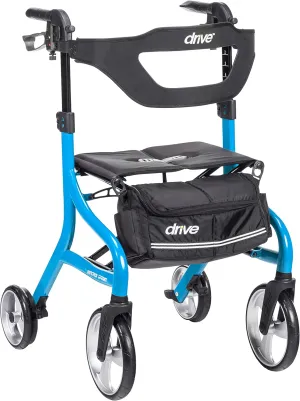 Drive Medical Nitro Sprint Foldable Rollator Walker with Seat, Tall Height Lightweight Rollator with Large Wheels, Folding Rollator, Four Wheel Rolling Walker, Blue