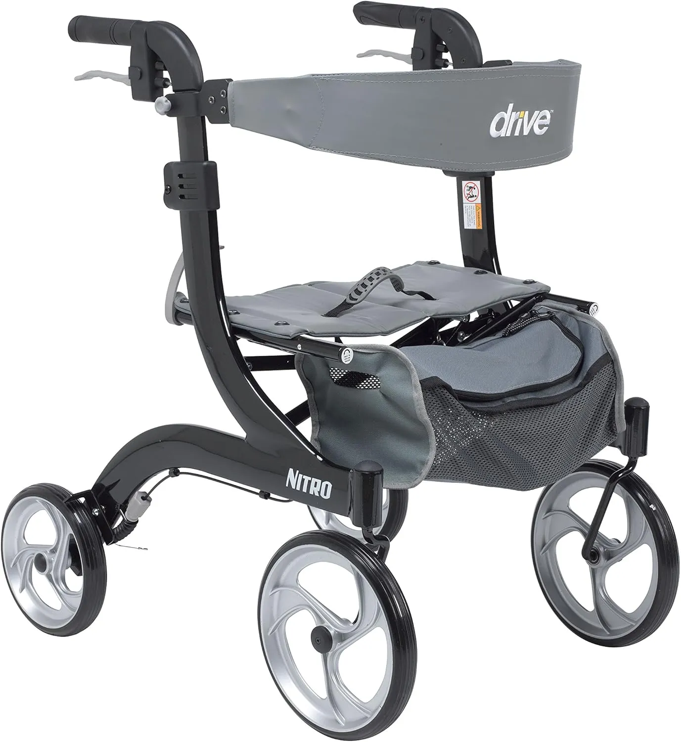 Drive Medical RTL10266BK-H Nitro Aluminum Rollator, Hemi Height, 10 Inch Casters, 1 Count (Pack of 1)
