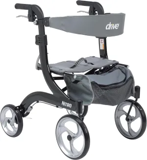 Drive Medical RTL10266BK-H Nitro Aluminum Rollator, Hemi Height, 10 Inch Casters, 1 Count (Pack of 1)