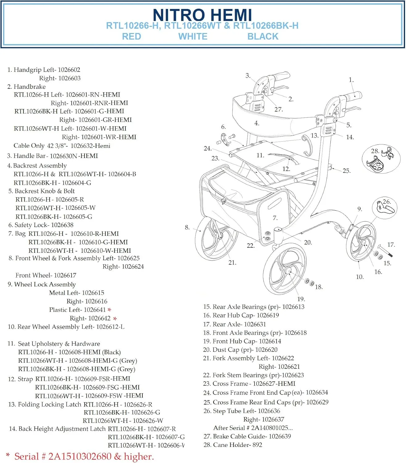 Drive Medical RTL10266BK-H Nitro Aluminum Rollator, Hemi Height, 10 Inch Casters, 1 Count (Pack of 1)