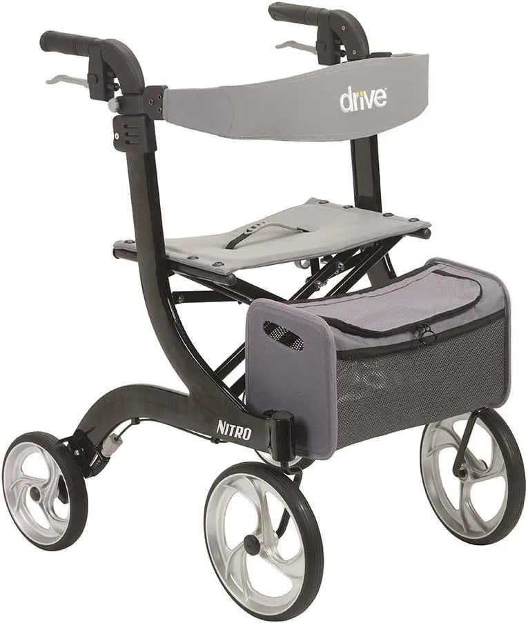 Drive Medical RTL10266BK Nitro Foldable Rollator Walker with Seat, Standard Height, Black