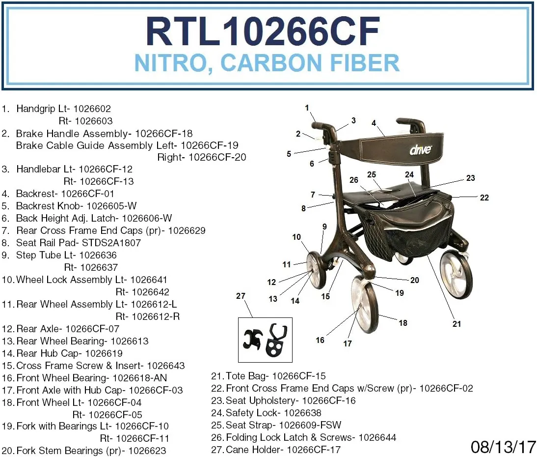 Drive Medical RTL10266CF Nitro Elite CF Foldable Rollator Walker with Seat, Black