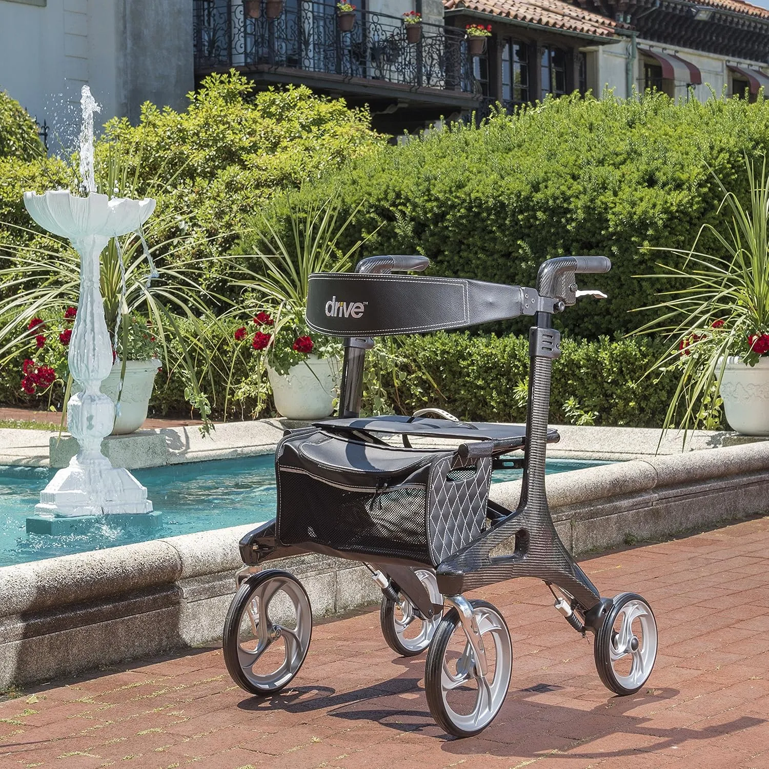 Drive Medical RTL10266CF Nitro Elite CF Foldable Rollator Walker with Seat, Black