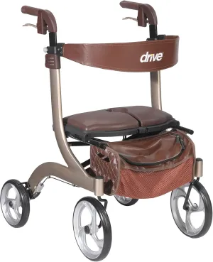 Drive Medical RTL10266CH-HS Nitro DLX Foldable Rollator Walker with Seat, Champagne (Brown)