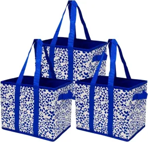 DURASACK Grocery Tote Bag 3-Pack All-Purpose Collapsible Tote Bags with Handles Kitchen Reusable Grocery Bags, Floral