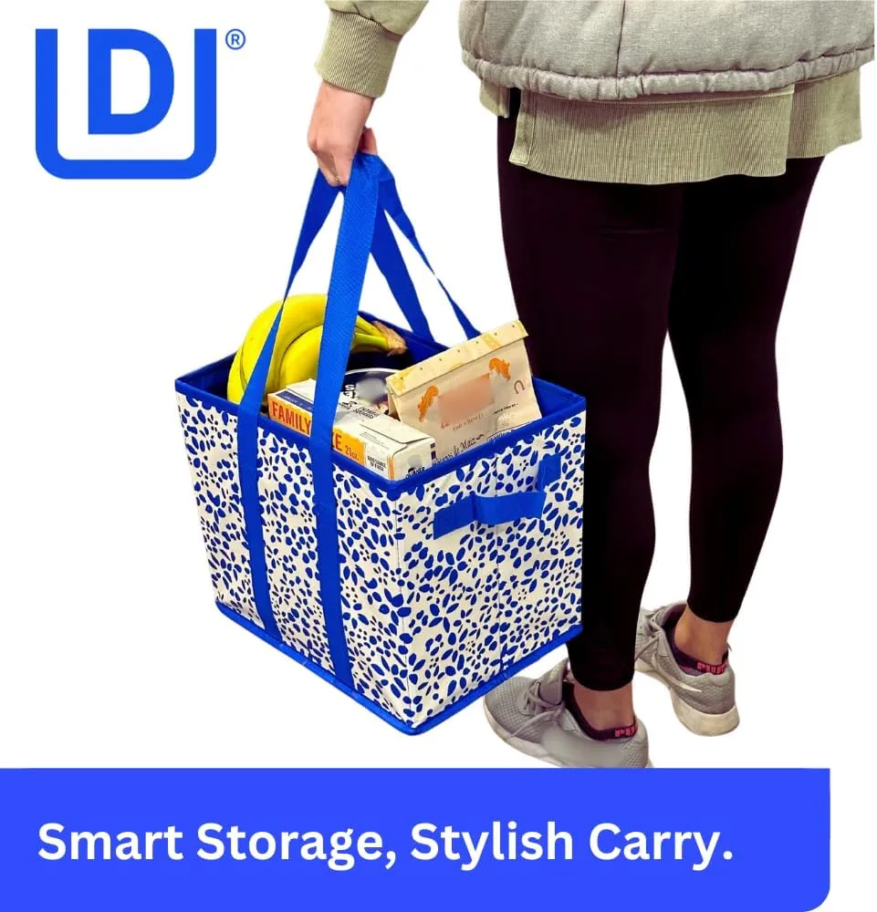 DURASACK Grocery Tote Bag 3-Pack All-Purpose Collapsible Tote Bags with Handles Kitchen Reusable Grocery Bags, Floral