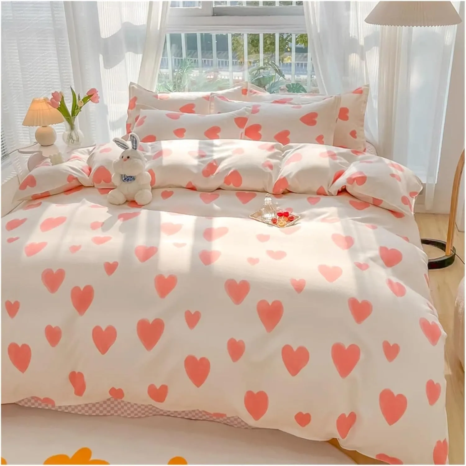 Duvet Cover Sets, Cotton Home Textile Rose Floral Bedding Set Boy Girl Duvet Cover Flat Sheet Pillowcase Aesthetic Bedcloth Double Queen Bed Linen(B,Twin 4pcs)