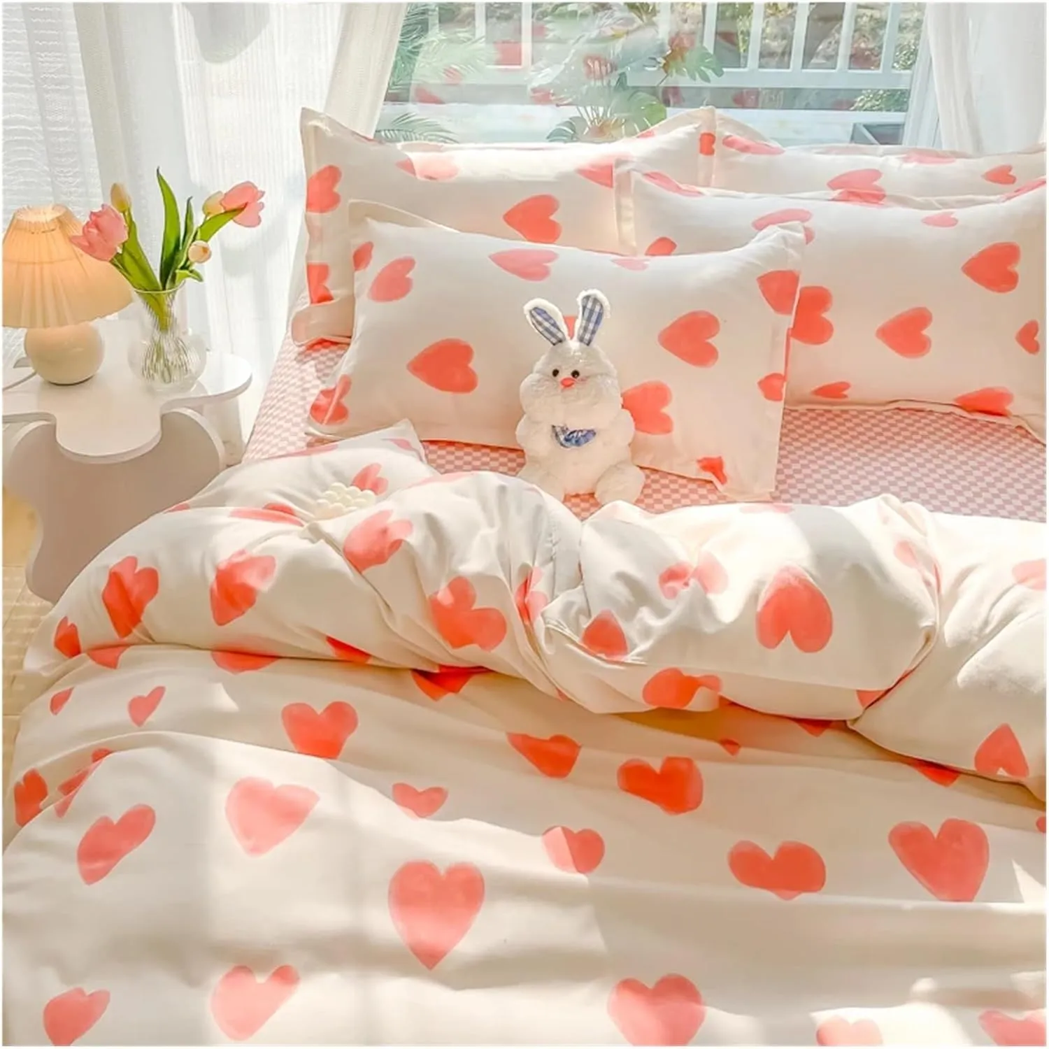 Duvet Cover Sets, Cotton Home Textile Rose Floral Bedding Set Boy Girl Duvet Cover Flat Sheet Pillowcase Aesthetic Bedcloth Double Queen Bed Linen(B,Twin 4pcs)