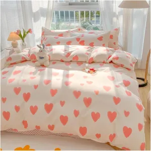 Duvet Cover Sets, Cotton Home Textile Rose Floral Bedding Set Boy Girl Duvet Cover Flat Sheet Pillowcase Aesthetic Bedcloth Double Queen Bed Linen(B,Twin 4pcs)
