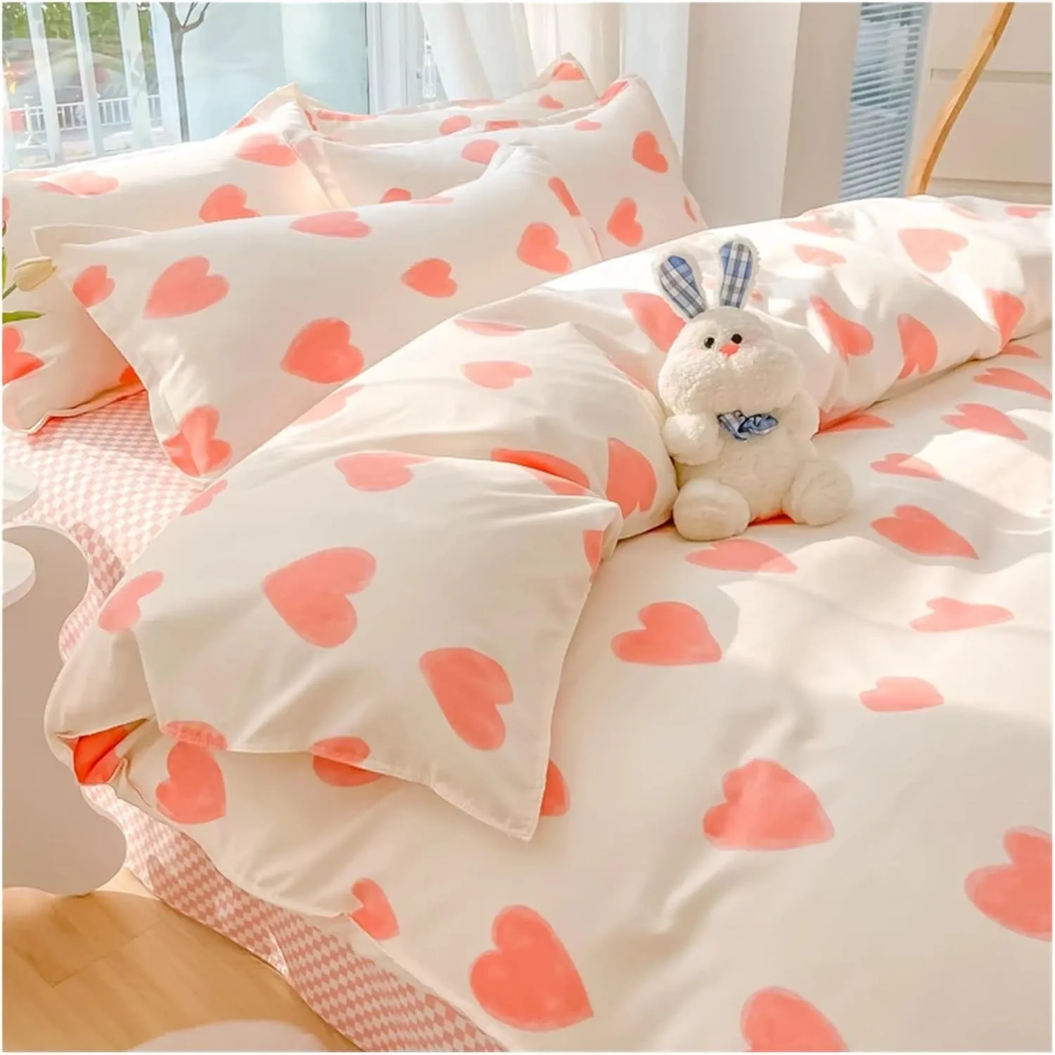 Duvet Cover Sets, Cotton Home Textile Rose Floral Bedding Set Boy Girl Duvet Cover Flat Sheet Pillowcase Aesthetic Bedcloth Double Queen Bed Linen(B,Twin 4pcs)