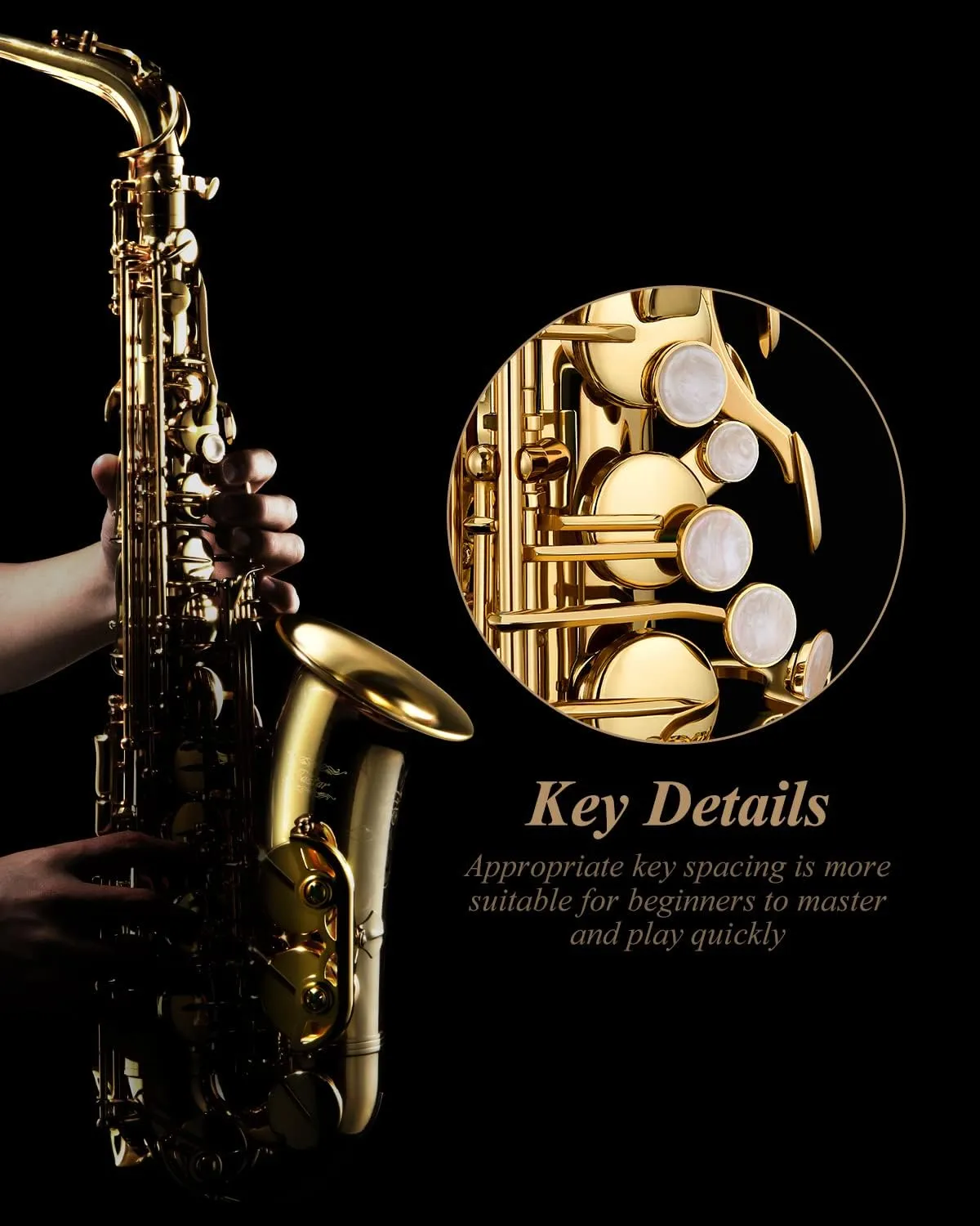 Eastar EAX-21, Alto Saxophone, E Flat Saxophone for Beginner Students Brass Sax Full Kit, Travel Bag, Foldable Stand, Cleanning Kit, Golden Lacquer