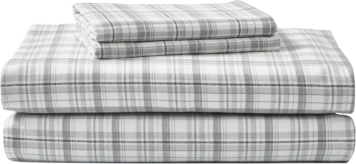 Eddie Bauer - Queen Sheet Set, Warm Breathable Cotton Flannel Bedding with Deep Pockets, Brushed for Extra Softness, Cozy Home Decor, Oeko-Tex Certified (Beacon Hill Ivory, Queen)