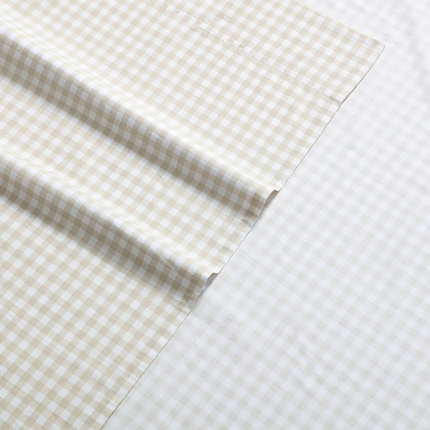 Eddie Bauer - Sheet Set, Cotton Percale Bedding with Matching Pillowcase, Crisp & Breathable, 200-Thread Count, Classic Comfort Essentials (Little Gingham Beige, Twin)