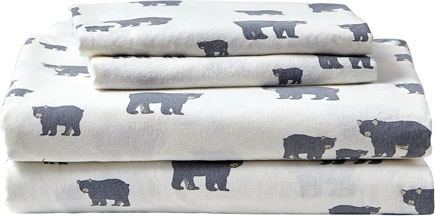 Eddie Bauer - Twin Sheet Set, Warm Breathable Cotton Flannel Bedding with Deep Pockets, Brushed for Extra Softness, Cozy Home Decor, Oeko-Tex Certified (Bear Family, Twin)