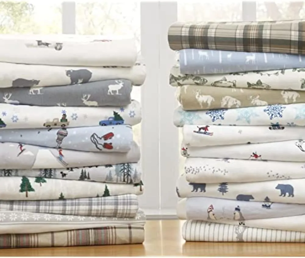 Eddie Bauer - Twin Sheet Set, Warm Breathable Cotton Flannel Bedding with Deep Pockets, Brushed for Extra Softness, Cozy Home Decor, Oeko-Tex Certified (Bear Family, Twin)
