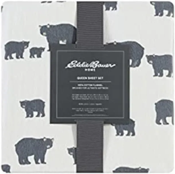 Eddie Bauer - Twin Sheet Set, Warm Breathable Cotton Flannel Bedding with Deep Pockets, Brushed for Extra Softness, Cozy Home Decor, Oeko-Tex Certified (Bear Family, Twin)