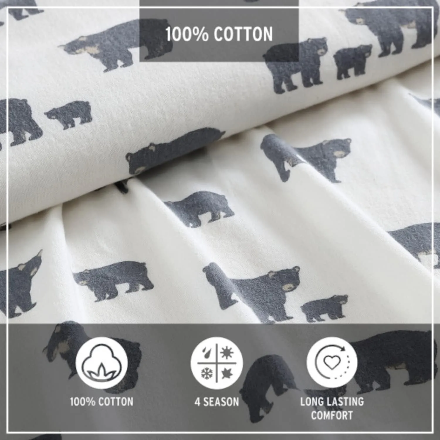 Eddie Bauer - Twin Sheet Set, Warm Breathable Cotton Flannel Bedding with Deep Pockets, Brushed for Extra Softness, Cozy Home Decor, Oeko-Tex Certified (Bear Family, Twin)