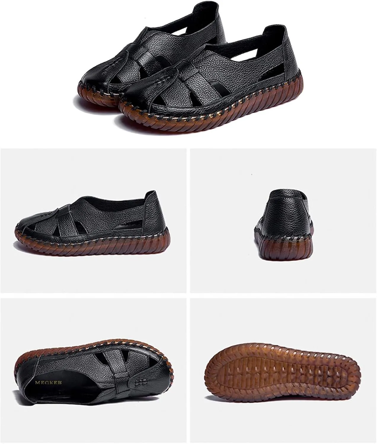 EFTCAL Women's Cowhide Closed Toe Hollow Out Slip On Loafers,Comfort Walking Flat Fisherman Sandals Casual Fashion Breathable Walking Shoes Driving Shoes