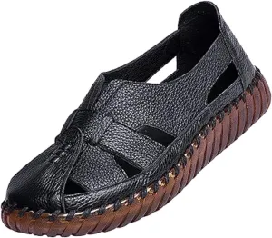 EFTCAL Women's Cowhide Closed Toe Hollow Out Slip On Loafers,Comfort Walking Flat Fisherman Sandals Casual Fashion Breathable Walking Shoes Driving Shoes