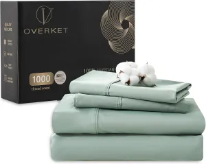 Egyptian Cotton Sheets Full Size 1000 Thread Count Sateen Weave Soft Breathable 16-Inch Deep Pocket 4PCS（Full,Sage Green）