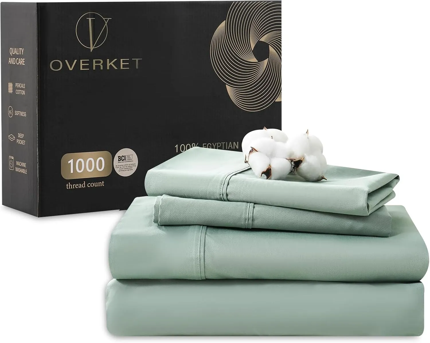 Egyptian Cotton Sheets Full Size 1000 Thread Count Sateen Weave Soft Breathable 16-Inch Deep Pocket 4PCS（Full,Sage Green）