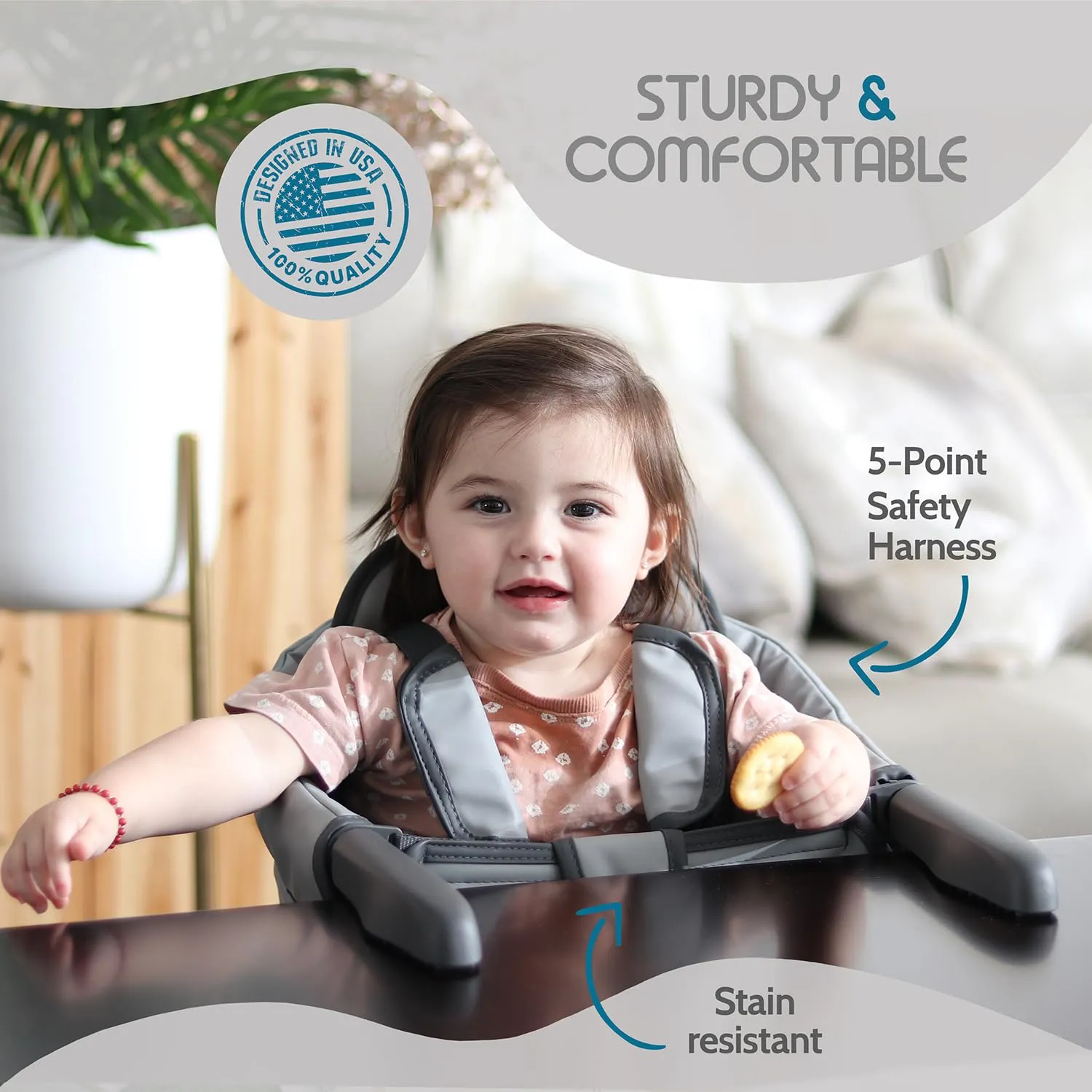 Elegant Faux Leather Hook-On High Chair for Baby - Portable Baby Seat for Eating, Travel and Table Attachment